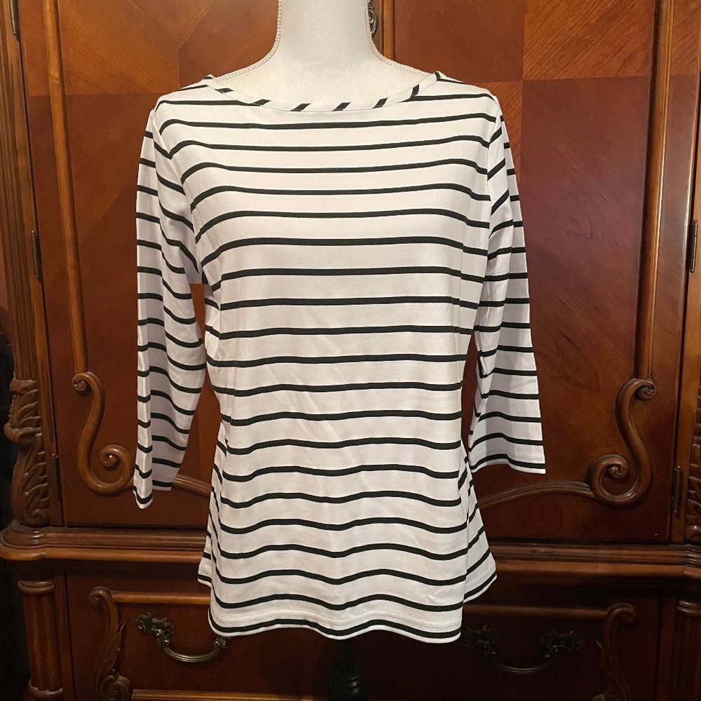 "BFA" White Top with Black Stripes
